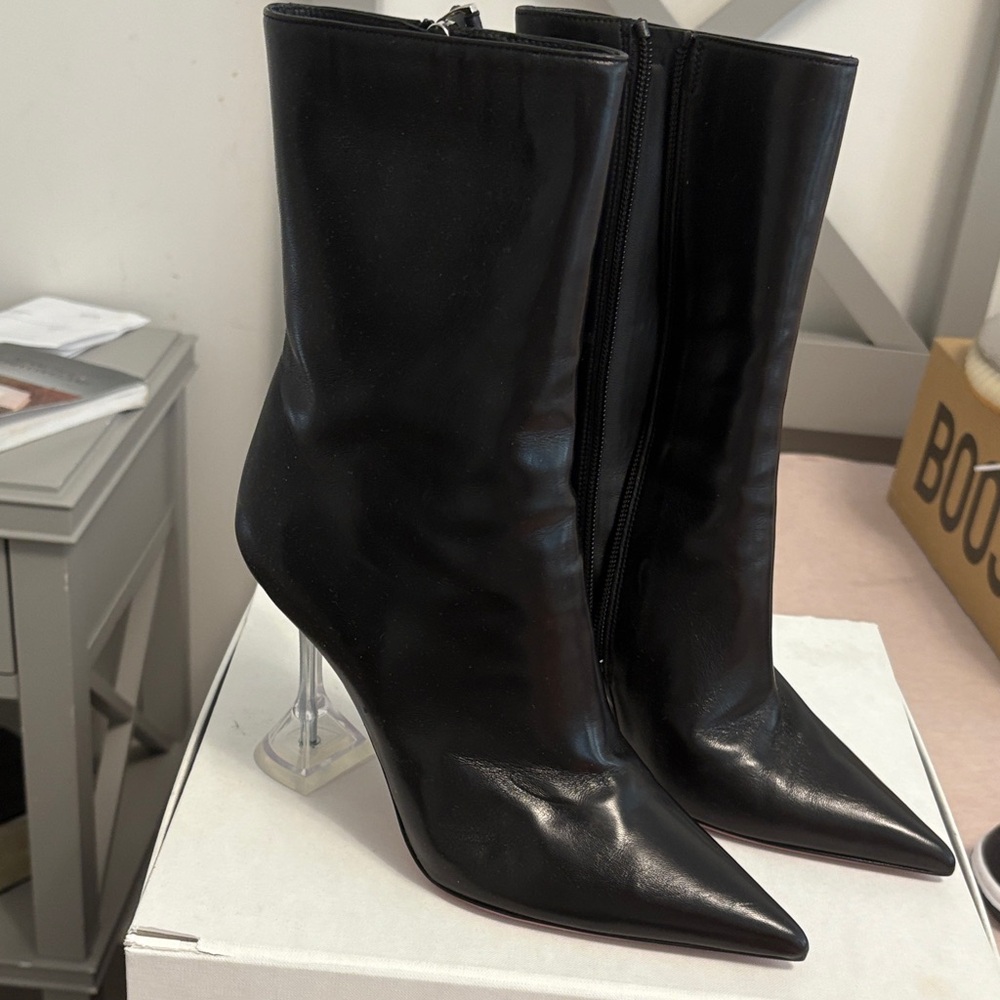 Amina Muaddi Black Ankle Boots with Clear Heels